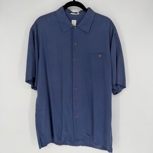 BURMA BIBAS SANDWASHED SILK CAMP SHIRT BLUE LARGE LIGHTWEIGHT VINTAGE